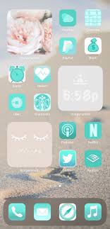 Beach Themed Ios 14 Icons 40 App Bundle Ios Teal Template Instant Download Iphone Wallpaper App Homescreen Iphone Iphone App Layout