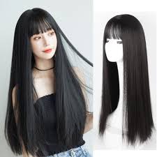 30 party hairstyles to look fabulous no matter the occasion. Cod Korean Wig Black Long Hair Realistic Fake Headdress Air Bangs Straight Hair Natural And Complete Headdress Wig Sweet And Cute Shopee Philippines