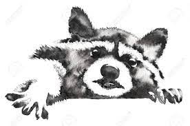 水とインクで黒と白のモノクロ絵がタヌキのイラストを描いてください。の写真素材・画像素材 Image 78349797