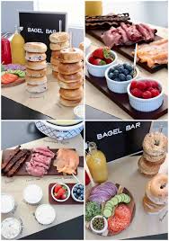 Want An Easy Way To Throw An Epic Brunch Party Set Up A Bagel Bar Guests Will Love Making Their Own Bagels With Various Crea In 2020 Bagel Bar Brunch Bar