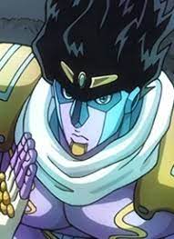 It has long, flowing hair with a darker shade above its eyes and on the front plane of its nose, blurring the distinction between its hair and head. Star Platinum The World Charakter Anisearch