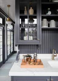 Obviously, there are ton of grooves you need to get filled in. Black Butlers Pantry Cabinets With Black Beadboard Trim Cottage Kitchen