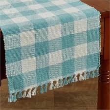 Wicklow Sea 13 X 36 Table Runner Aqua White Buffalo Check Spring Table Runner Park Designs Table Runners