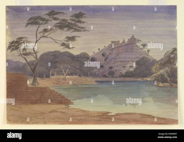 Palace of the Peshwas and temple of Parvati, Poona. 3 January 1868. 1868. Water-colour; 6.75 by 9.75 ins. Source: WD 249. Author: STANLEY LEIGHTON Stock Photo - Alamy