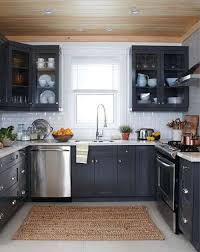 Kitchen Making Dark Blue Work With The White Background And Ceiling Contrast Using Metal Ceiling Tiles Would Be Grand Kitchen Kitchen Remodel Kitchen Cabinets