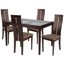 Flash Furniture Montclair 5 Piece Espresso Wood Dining Table Set With Glass Top And Clean Li Walnut Wood Dining Table Walnut Dining Chairs Dining Table Setting