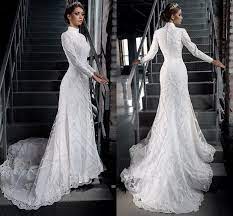 Vintage Muslim Wedding Dress High Neck Long Sleeve Bridal Gowns Modest Lace Wedding Dresses High Neck Long Sleeve Wedding Dress Long Sleeve Wedding Dress Lace