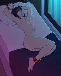kusanagi motoko, ghost in the shell, ghost in the shell stand alone  complex, absurdres, highres, 1girl, ami nsfw, ankle cuffs, arms up, bdsm,  bed, blue eyes, bound, breasts, completely nude, cuffs, full