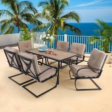 Maximize your summer with all of the outdoor furniture essentials for your space. Phi Villa 7 Piece Outdoor Patio Dining Table 6 Padded C Spring Chairs And 1 Wood Like Table Overstock 32076397