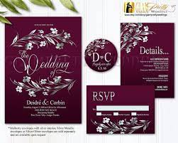 Marsala Silver Foil Wedding Invitation Set Abstract Wreath Etsy Silver Wedding Invitations Wedding Invitations Silver Foil Wedding Invitation