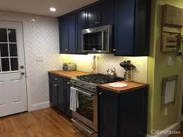 Navy blue kitchen cabinets with butcher block counters kitchen cabinet design kitchen renovation new kitchen cabinets. Blue Hue Painted Cabinets Cabinets Com