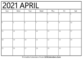 Printable April 2021 Calendar Templates 123calendars Com Monthly calendar for the month march in year 2021. printable april 2021 calendar templates