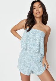 Download Blue Animal Print Layered Romper Missguided