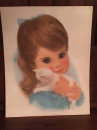 Picture Print Baby Girl & Kitten 11 x 14in Frances Hooks Vintage