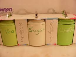 Sweeten coffee and tea time with the le creuset cream and sugar set. Bnib Set Of 3 Green And Cream Kitchen Canisters Coffee Tea Sugar