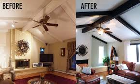 The rustic beams used in this vaulted ceiling pop with the white shiplap and create a beautiful farmhouse look to this kitchen. Mimiberry Creations How Gel Stain Makes Painted Wood Beams Rustic Again