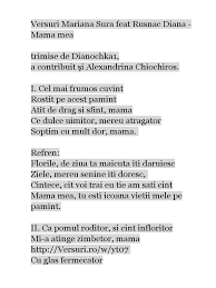 „mama a fost cel mai bun profesor al meu, un profesor plin de dragoste, compasiune și lipsit de frică. Versuri Mariana Sura Feat Rusnac Diana Docx