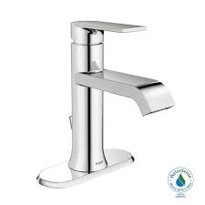 Most faucet handles have decorative caps on top. Moen Genta Single Hole Single Handle Bathroom Faucet In Chrome The Home Depot Canada