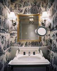 Check spelling or type a new query. Black And White Toile Wallpaper Transitional Bathroom Lonny Magazine