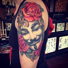 Christy Fish On Instagram Tattoo Tattoos Art Vendetta Anonymous Portland Color Tattoo Realistic Tattoo Tattoos Vendetta Tattoo V For Vendetta Tattoo