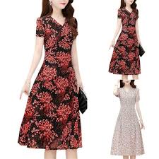 Compre Womens Midi Dress Floral Print V Neck Cocktail Party Short Sleeve Summer Dresses Barato Frete Gratis Avaliacoes Reais Com Fotos Joom
