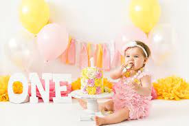 Everything you need from streamers and garlands, balloon decoration kits and cake toppers to decorate your backdrop and make a stunning memorable photo opportunity. Baby Pink And Yellow Cake Smash Theme Smash Cake Girl Baby Cake Smash Cake Smash Theme