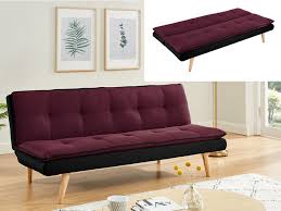 Rivestimenti della nostra collezione vedi finiture allegate. Divano Letto Clic Clac 3 Posti In Tessuto Prugna E Nero Mouffetard