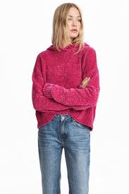 Camisola Em Chenille Com Capuz Cerise Senhora H M Pt Moda Stilleri Triko Kapusonlu