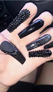 Acrylic Summer Long Black Coffin Nails Top 40 Coffin Nails Ideas For This Summer 2019 Page 15 Of 40 Belikeanactress Com Nails Design With Rhinestones Rhinestone Nails Black Nail Designs