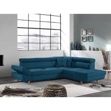 Un canapé d'angle design scandinave en tissu bleu turquoise, convertible en lit. Bobochic Linea Canape D Angle Droit Convertible Scandinave L 252 X P 190cm Couleur Bleu Canard Canapes Rue Du Commerce