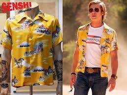 Hawaiian Shirt Brad Pitt Yellow Once Upon A Time In Hollywood Etsy In 2020 Hawaiian Shirt Outfit Shirt Outfit Men Hawaiian Shirt