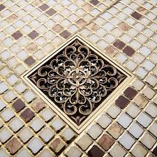 Free Shipping Wholesale And Retail Antique Brass Art Carved Flower Bathroom Floor Waste Grate Shower Drain Drainer Shower Drain Floor Drains Brass Bathroom