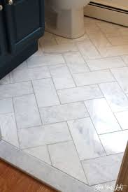 Large Herringbone Marble Tile Floor How To Diy It For Less Marble Tile Floor Flooring Bathroom Floor Tiles