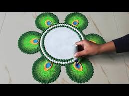 Unique Rangoli Design For Festivals Peacock Feather Rangoli Design For Laxmi Pooja Diwali Rangoli Designs Rangoli Designs Latest Free Hand Rangoli Design