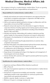 Medical Director, Medical Affairs Job Description | Velvet Jobs