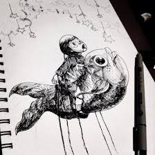 Work In Progress Photo Cross Hatching Pen Ink Sketch Fish And Girl Sketch Illustration Drawing Crosshatching Pen Ink Art Artwork Doodle Wip Girl
