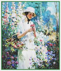 See more ideas about cross stitch, stitch, cross stitch patterns. Woman In Flower Garden By Abbott Fuller Graves Counted Cross Stitch Pattern Ebay