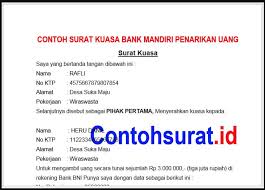 Contoh Surat Kuasa Bank Mandiri Penarikan Uang Surat Kuasa Uang Surat
