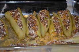 The banana peppers are stuffed with cheddar cheese, cream cheese, tomato, onion, bell pepper, jalapeno, then wrap with a bacon slice before being broiled for a few minutes. Stuffed Banana Peppers Bnightowl