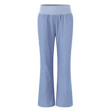 Womens Elastic Waist Flared Bell Bottom Faux Denim Pants Trousers