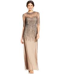 Adrianna Papell Elbow Sleeve Illusion Embellished Gown Reviews Dresses Women Macy S Embellished Gown Macy Dresses Gowns Dresses