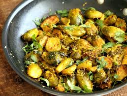Pan Roasted Brussels Sprouts Subzi With Turmeric Cumin And Mustard Seeds Vegan Richa Recipe Brussel Sprout Salad Recipes Vegetarian Salad Recipes Brussel Sprout Salad