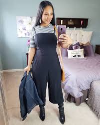 Black And White Striped Jumpsuit With Jacket Winterize A Jumpsuit Dressy Outfits Black Denim Jacket Jumpsuit