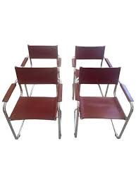 Set Of Four Cognac Leather And Chrome Armchairs Dining Chairs Chair Antique Armchairs