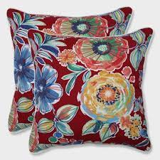 Adorned with tasteful artwork, this timeless design will. Set Of 2 Red And Blue Floral Outdoor Patio Corded Square Throw Pillows 18 5 Walmart Com Walmart Com