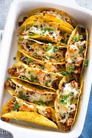 Easy Baked Chicken Tacos With Onion Cooked Chicken Black Beans Salsa Taco Seasoning Shell Mozza In 2020 Baked Chicken Tacos Easy Baked Chicken Chicken Tacos Easy