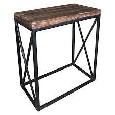 Up top, this console table features a panel design made up of solid and engineered wood. Wood Top With Black Cross Metal Table Small At Home