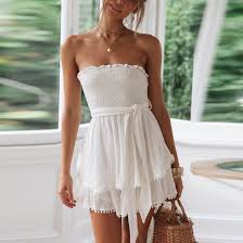 Cotton And Linen Ruffled Chest Strap Dress Villeio Pretty Boho Dresses Casual Summer Dresses White Dress Summer