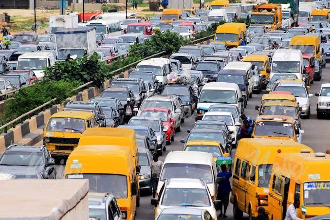 Heavy early morning traffic in Lagos before sunrise