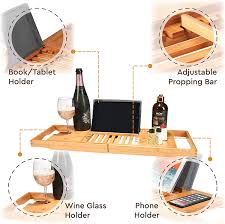 The adjustable extending sides makes for a perfect fit in most tubs. Premium Bamboo Bathtub Tray Caddy Wood Bath Tray Expandable With Book And Wine Holder Great Gift Idea For Loved Ones Amazon Ca Home